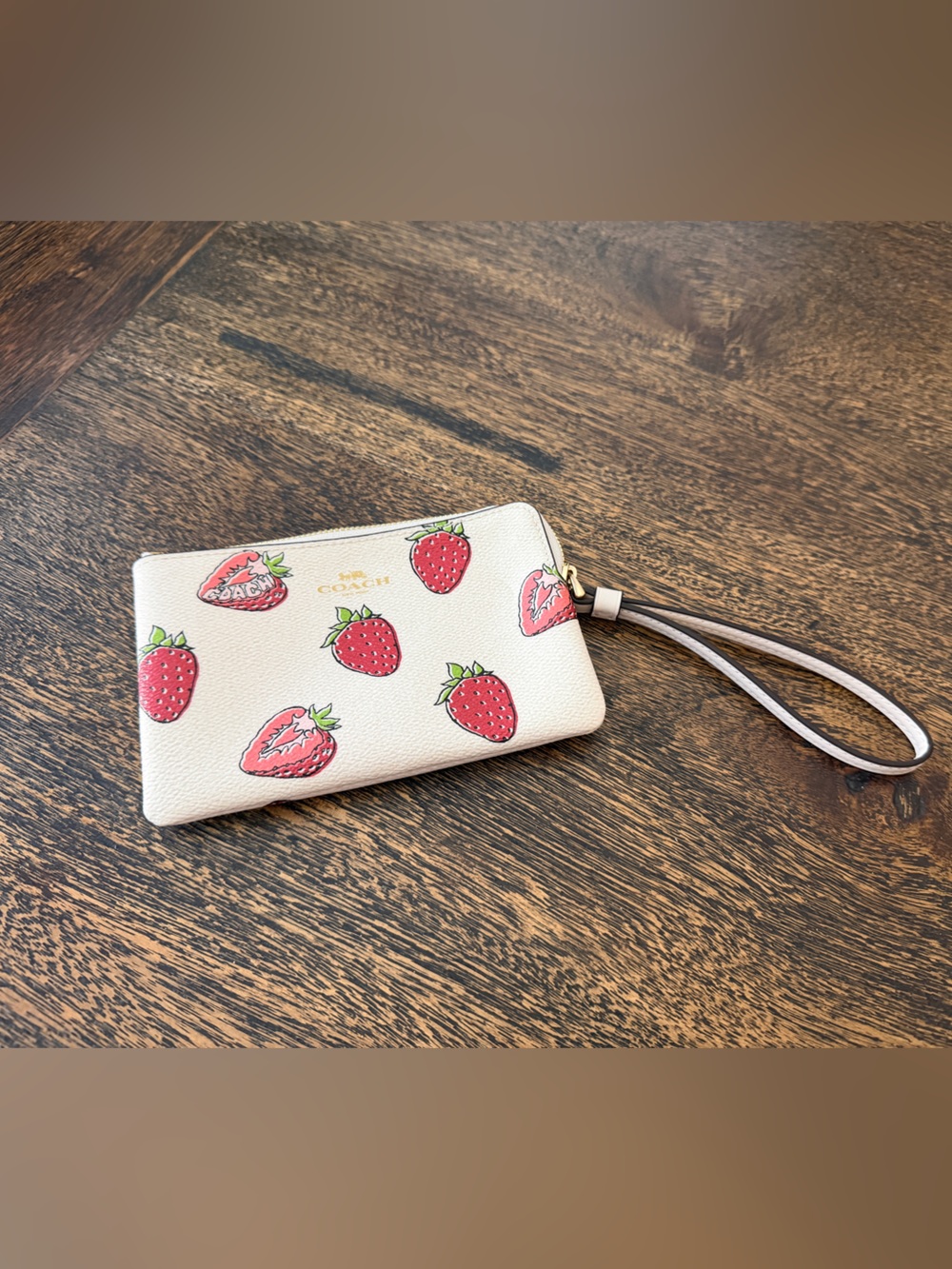 Coach Cream Strawberry Wristlet CBB81